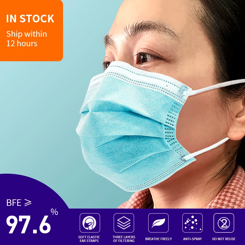 50PCS Disposable Face masks mouth face 3-layer effectively prevent Prompt delivery blue | Аксессуары для одежды