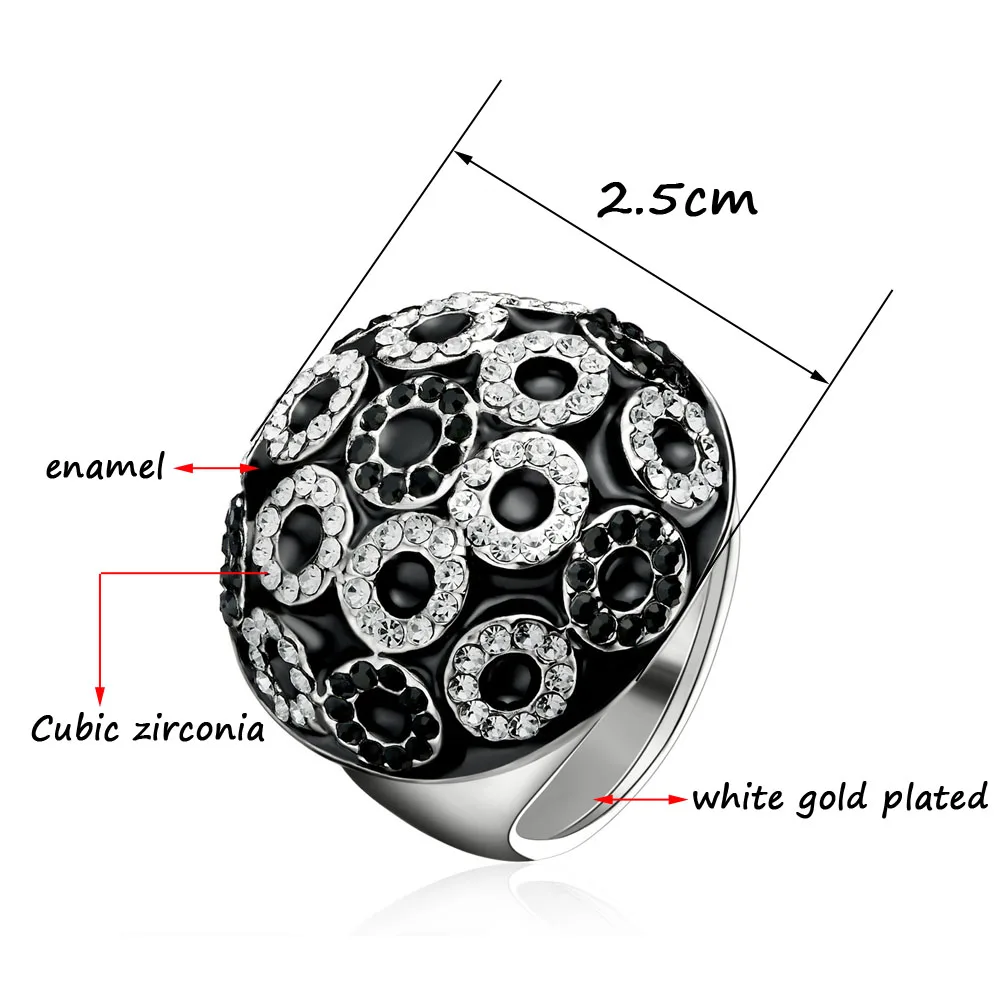 SINLEERY Unique Vintage Half Ball Round Black Enamel Big Rings Small Circles Cubic Zirconia Rings For Women Jewelry JZ169 SSO - Image 6