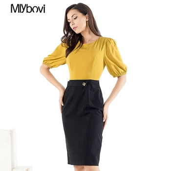 

Autumn Women Dress Elegant bubble sleeve Female Pencil Dress Women 2019 Half Sleeve Split Hem Dresses Ladies Bodycon
