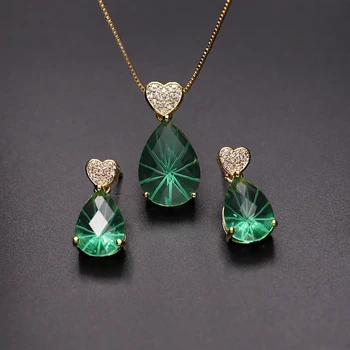 

Unique design luxury Cubic zirconia Small Heart Water Drop Necklace Earrings Jewelry Set Gold color elegant Crystal Fashion sets