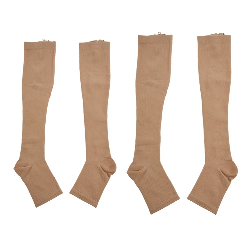 

2 Pcs Increasing Circulation Compression Knee Socks Leg Support Stockings Beige S & L