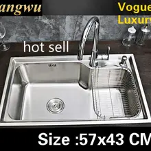 Роскошный кухонный одиночный корыто для мойки овощей, растягивающийся кран 304 из нержавеющей стали, горячая Распродажа 570x430 мм