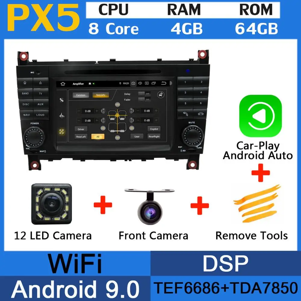 Восьмиядерный 4 Гб ОЗУ Android 9,0 автомобильный DVD для Mercedes Benz C Class W203 C180 C200 C220 C230 C240 C250 C270 C280 C300 C320 автомобильный DSP - Цвет: PX5-Carplay