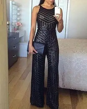 

Glitter Round Neck Sleeveless Sequins Jumpsuit One Pieve Overalls Rompers Womens Jumpsuit