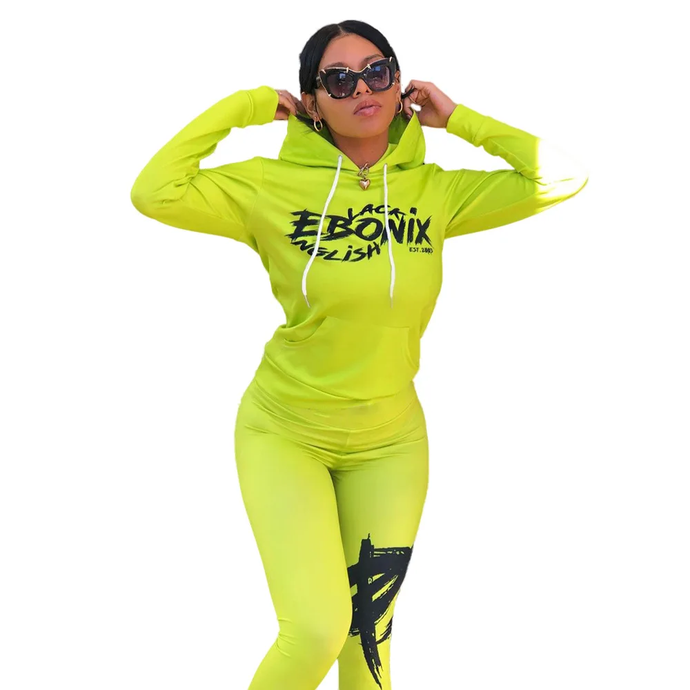 Women's Sports Leisure Twopiece Sets Fashion Print Long Sleeve Hooded