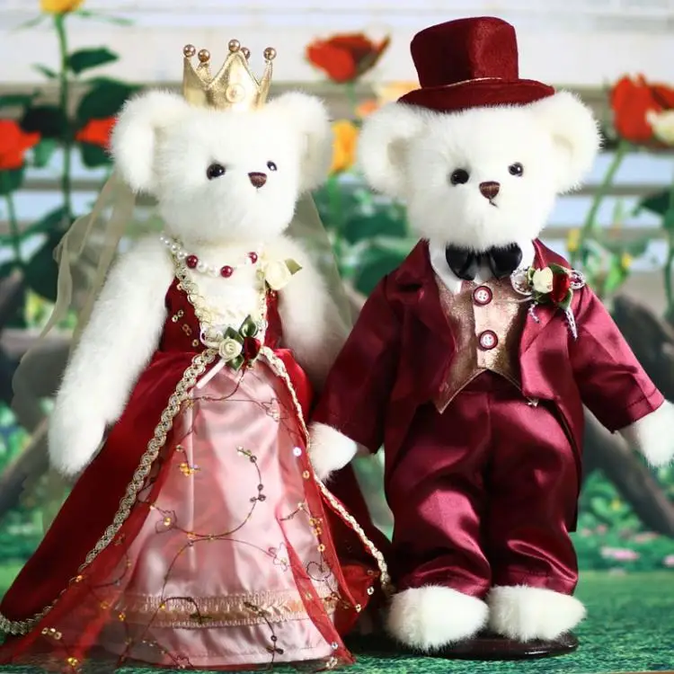 2pcs Creative Lucky Teddy Bear Couple for Christmas gift Red Full Dress White Bear Wedding doll decoration children plush toy