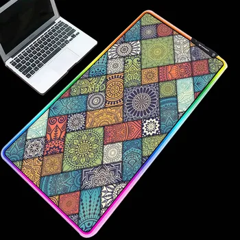 

Yuzuoan RGB colorful geometric mosaic texture pattern mouse pad LED backlight edge light cool table mat