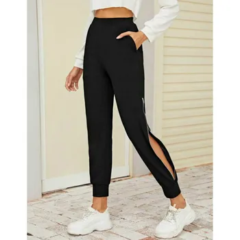 

Women Pants Fashion Streetwear Ladies Black Zipper Hem Elastic Waist Gym Long Sweatpants Trousers Casual Hip-hop Woman Pants