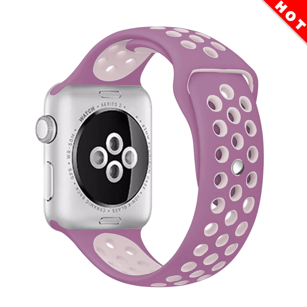 Спортивный силиконовый ремешок для apple watch, 42 мм, 44 мм, 38 мм, 40 мм, браслет для часов iwatch, apple Series 5 - Цвет ремешка: Purple light pink