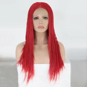 

Charisma Long 900pieces Synthetic Lace Front Red Braids Wig with Middle Part Heat Resistant Braided Cosplay Wigs For Women