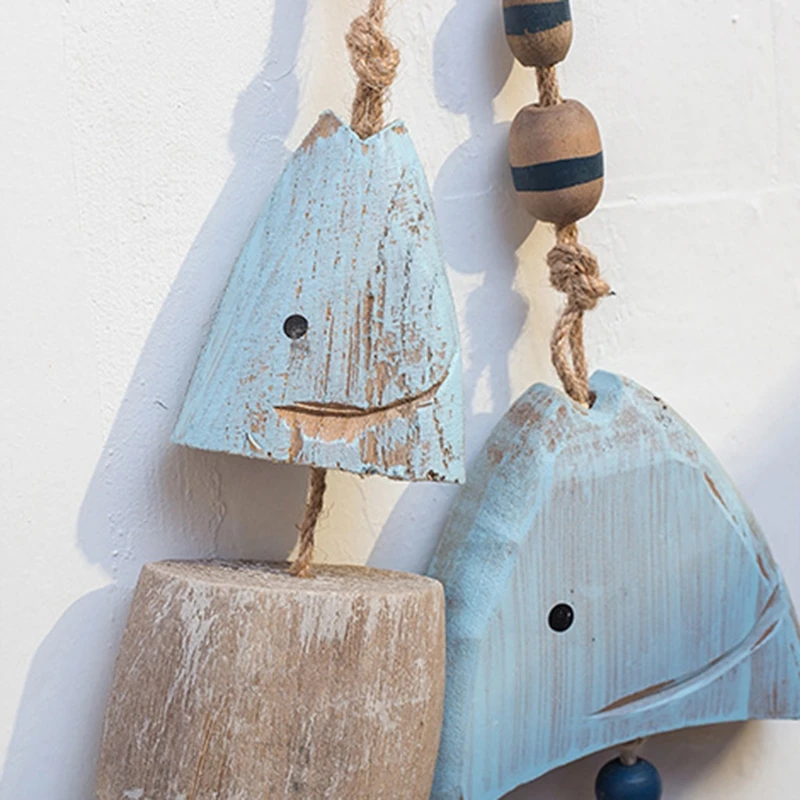 Wooden Decor Fish Bones with Beads Wall Decor Door Hanging Nautical Decoration N2UC 3