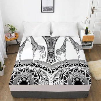 

Customize Fitted Sheets Mattress Cover With Elastic Band 3D Bedsheet Linens 150x200 90x200 Bed Sheet Bedding Bohemia giraffe