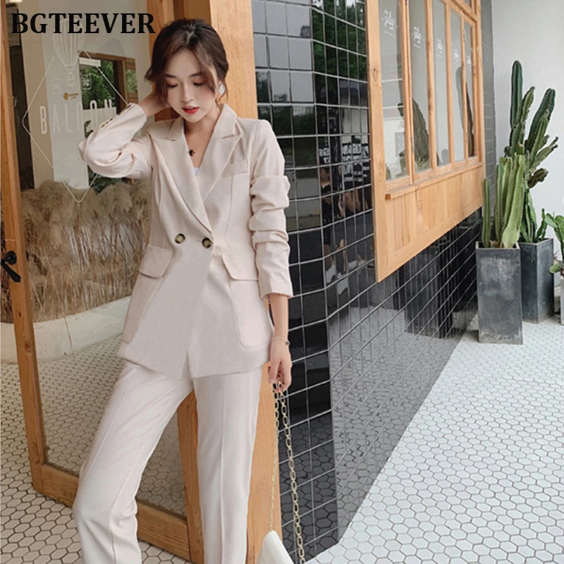 

Elegant Two- Pieces Set Double-breasted Jacket & Pencil Pant Casual Women Pant Suit 2019 Autumn Blazer Suit Female Work Suit