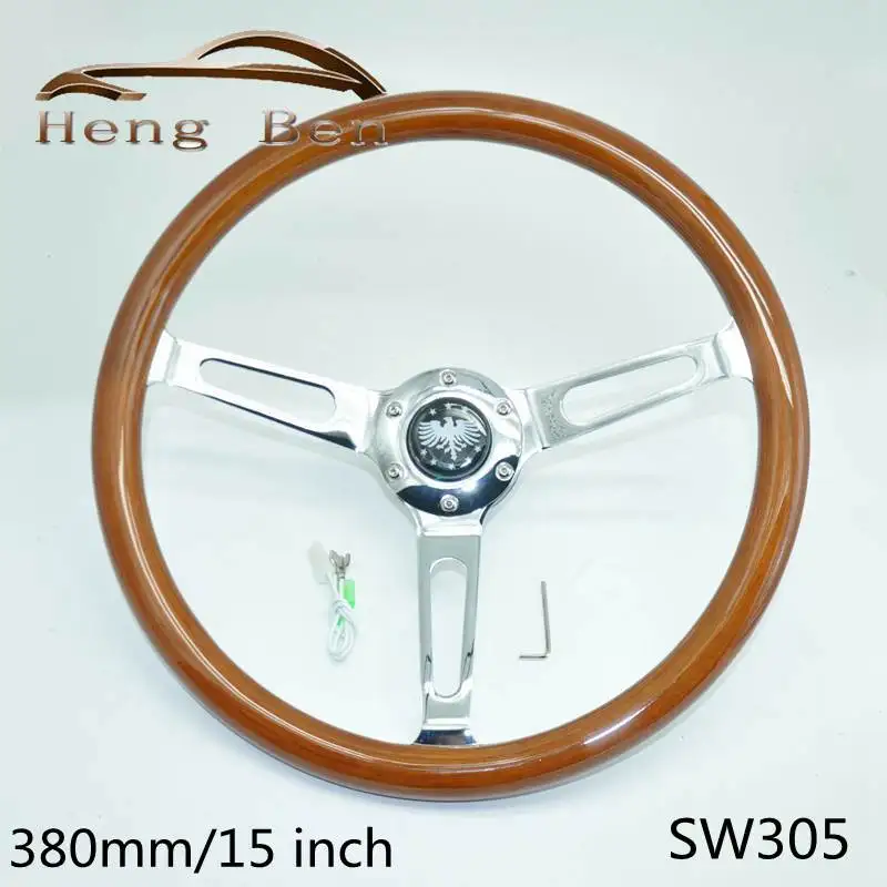 Spokes  Classic style Universal Classic Real Mahogany Wood Steering Wheel 380mm 15 inch Car Steering Wheel SW305-X