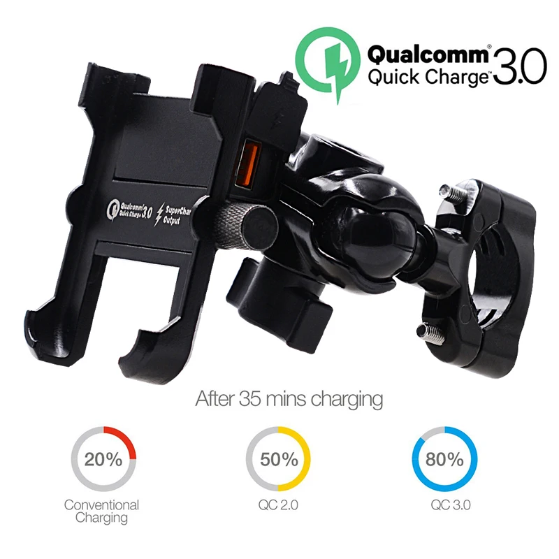 

Universal Mobile Phone Holder Motorcycle QC3.0 Smart Fast Charging for iPhone Samsung 4.0-6.0'' Waterproof Phone Holder Mount