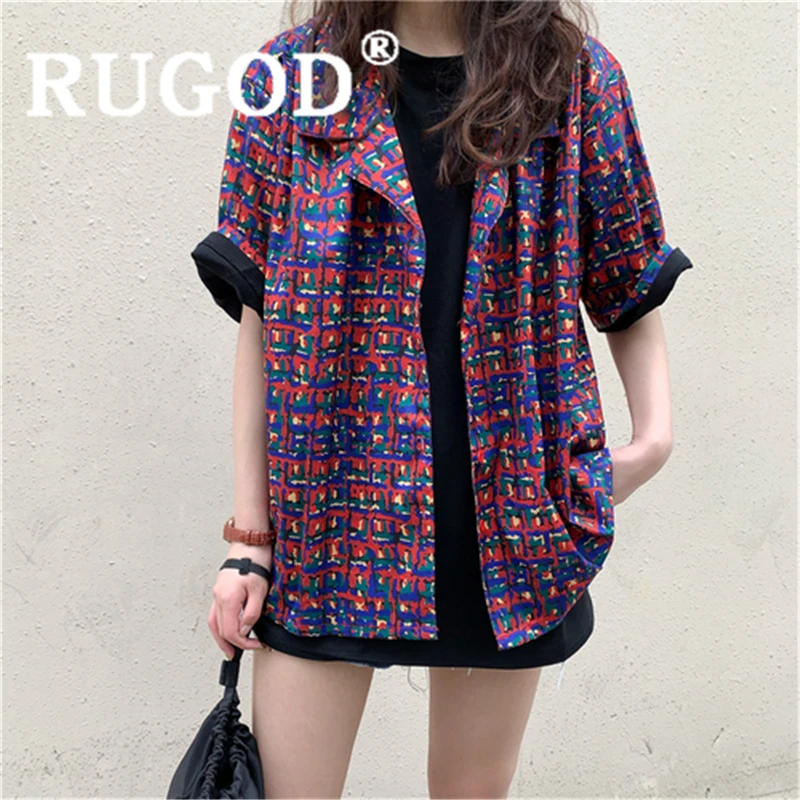 

RUGOD Women special blouse turn down collar short sleeve wonderful pattern loose shirt new fashion femme modis harajuku top