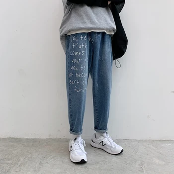 

Autumn New Jeans Men Fashion Wash Letter Printing Casual Denim Trousers Man Streetwear Wild Hip Hop Loose Straight Jeans M-5XL