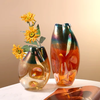 

Light luxury transparent glass vase decoration living room flower arrangement gradient color hydroponic container YHJ031914