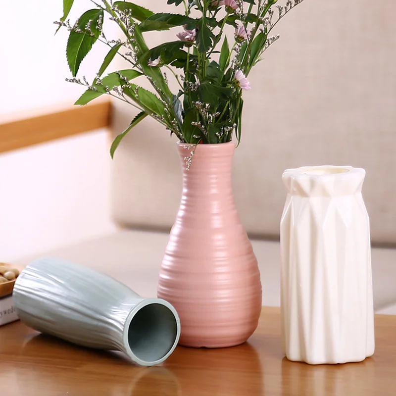 Vase Mini Nordic Decoration Style Flower Plastic White Imitation Ceramic Bottle Home Basket | Дом и сад