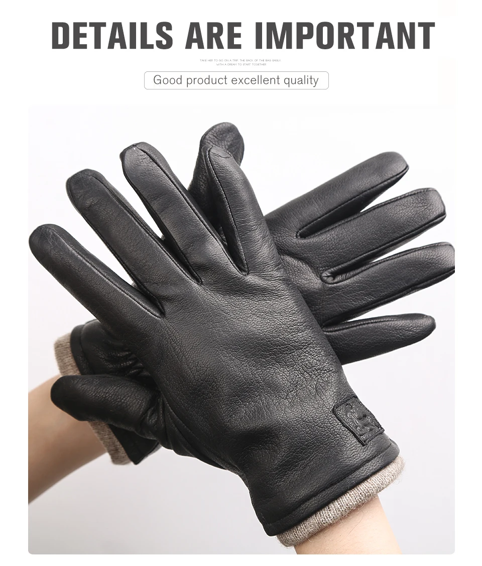 Winter Black Genuine Leather Men's gloves,Keep warm men's winter gloves,simple deerskin men's leather gloves-8011A