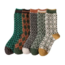 5 pares/lote meias femininas moda lã meias novas outono inverno casual confortável retro tripulação meias para meninas grosso quente