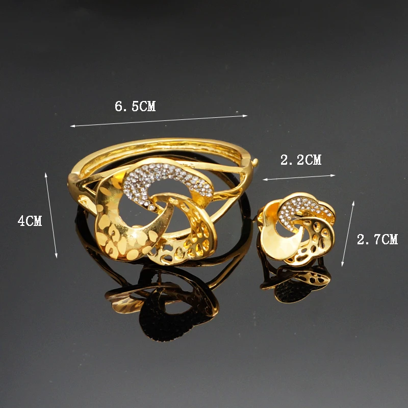 Свадебные наборы, позолоченные браслеты и кольцо, ювелирные наборы, большой браслет, кольцо, дизайн, стразы, браслет - Окраска металла: br43