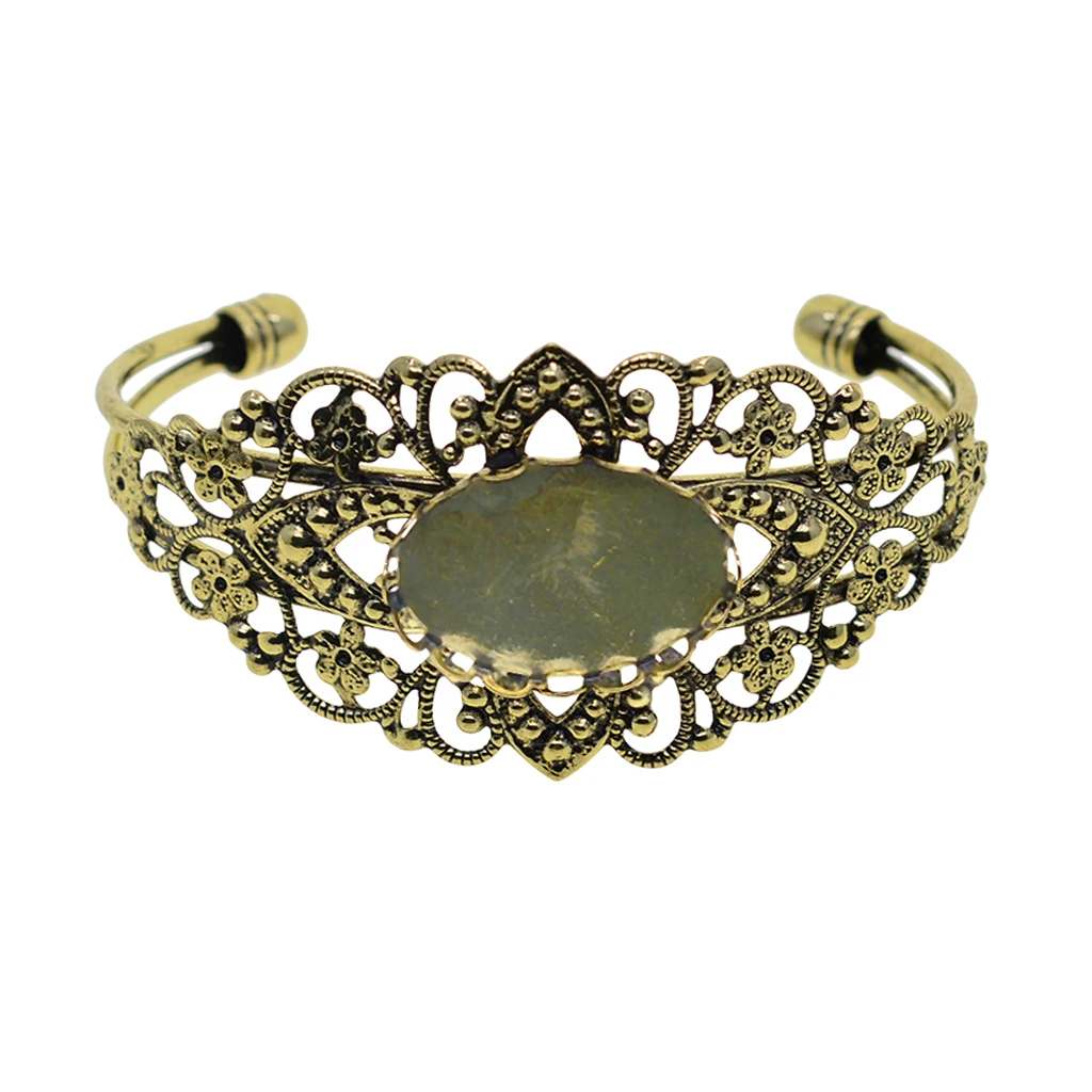 Phenovo-4x Filigree Flower Adjustable Bangle Blank Bezel Base Settings silver color Bronze