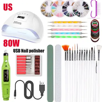 

2020 New Nail Art Tool 80W UV Nail Dryer Lamp Electric Polisher Brush Painting Pen Set