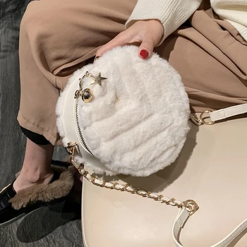 

Elegant Female Round Crossbody bag 2020 Fashion New high Quality Plush Women's Designer Handbag Chain Shoulder Messenger Bag