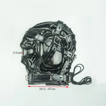 Wet Look Locking Bondage Bdsm Mask, Open Mouth Hood Blindfold Restraints Leather Harness ,Sex Toys For Couples Exotic 6
