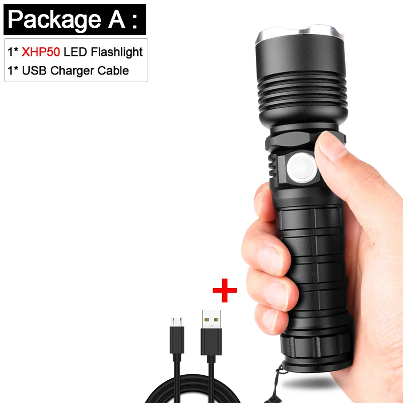 Супер яркий светодиодный фонарик XHP70.2 USB Перезаряжаемый светодиодный фонарь масштабируемый фонарик XHP70 XHP50 фонарик 18650 - Испускаемый цвет: Package A