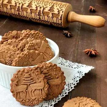 Behogar Christmas Engraved Embossing Rolling Pin for Pasta Cookie Biscuit Dough Pastry Baking Bakery Pizza Fondant Chapatti Pie Behogar Christmas Engraved Embossing Rolling Pin for Pasta Cookie Biscuit Dough Pastry Baking Bakery Pizza Fondant Chapatti Pie
