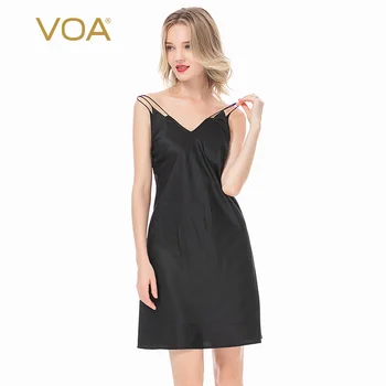 

VOA 19MM Satin Stretch Silk Adjustable Shoulder Strap Sexy Backless Pullover Skin-Friendly Fit Thin Nightdress DE2