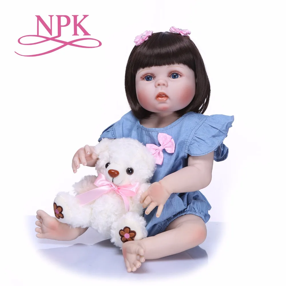 

NPK 55cm Full Body Silicone Reborn Girl Baby Doll Toy Lifelike Princess Dress Newborn Babies Doll Cute Birthday Gift Bath Toys