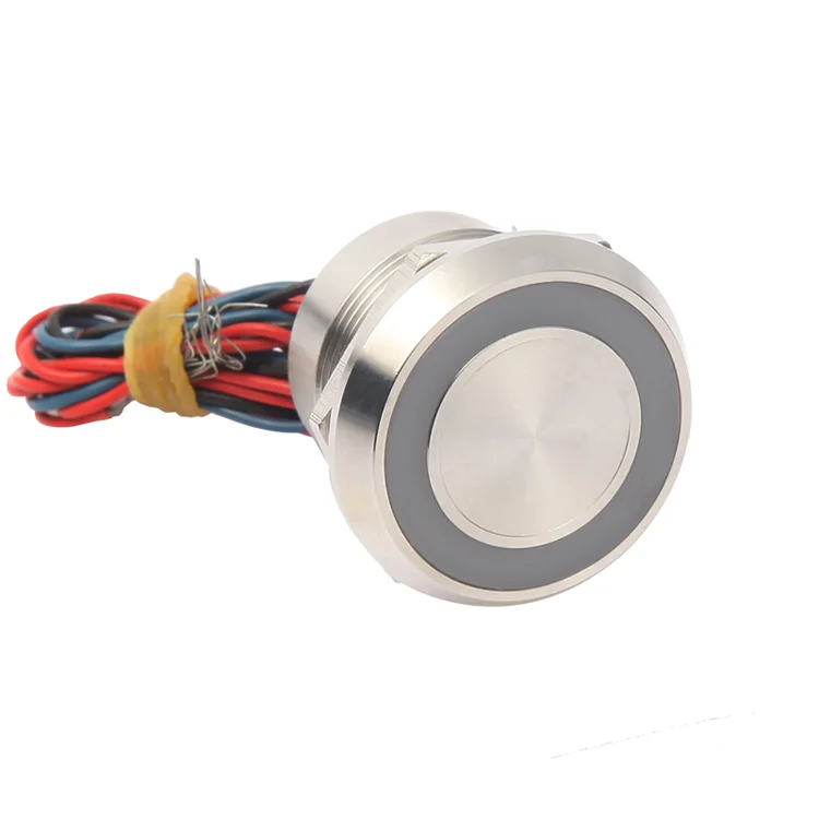 

25mm Stainless RGB Ring LED lighted Normally Open 0.2A 12/24VDC Momentary IP68 Waterproof Wired Silver Touch Piezo Switch