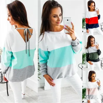 

BacklakeGirls Fashion Contrast Color T-Shirt For Women Gradient Loose Long Sleeve T-Shirt Tshirt Top Women Plus Size 3XL 4XL 5XL