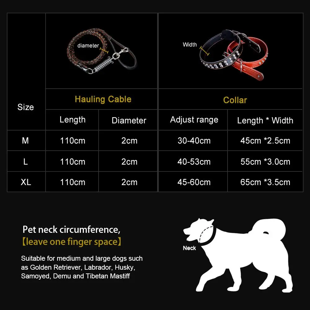 Heavy Big Dog Explosion-proof Dog Lead Rope Leather Braided Dog Collar Dog Leash Set Adjustable Collar Husky Large Medium Dogs