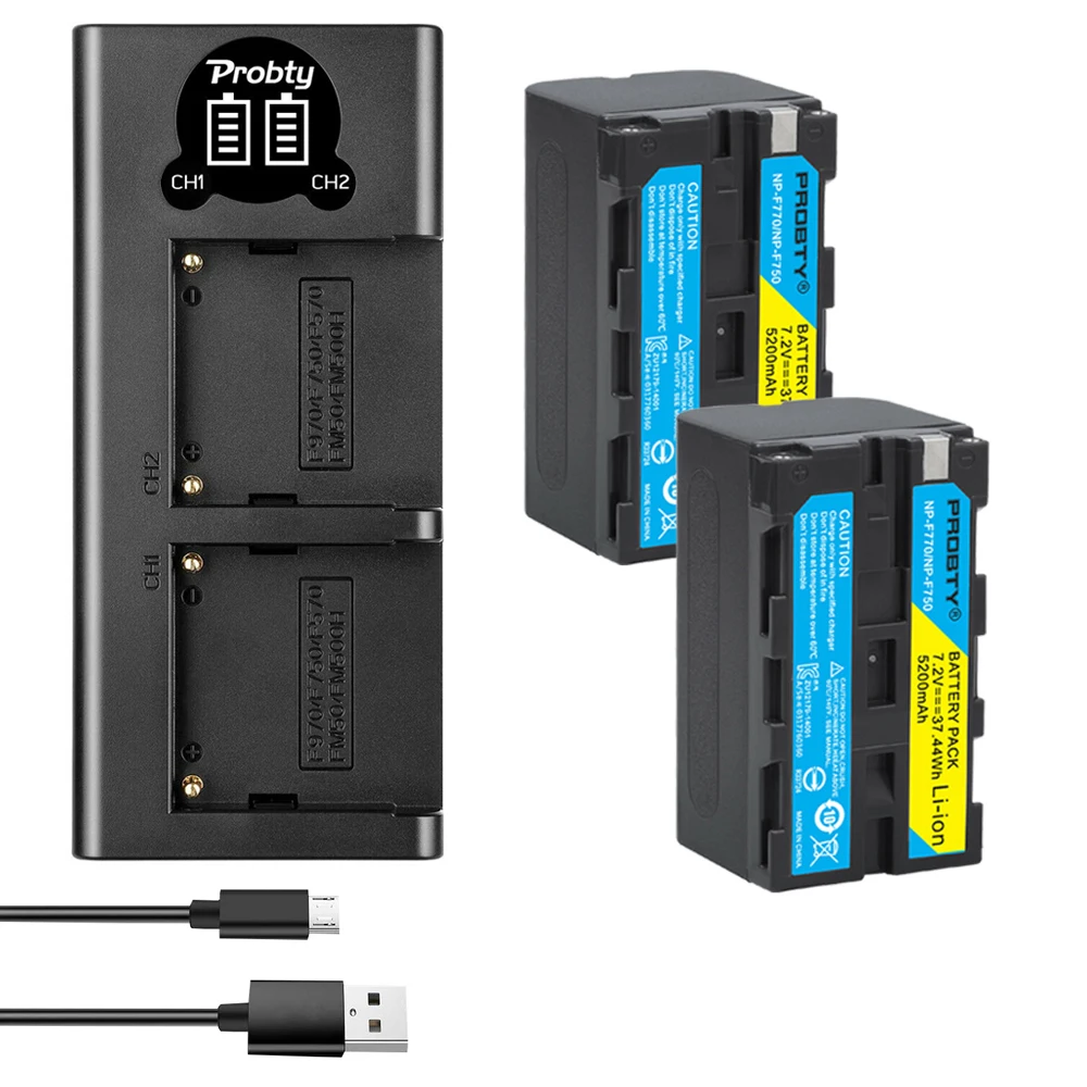 

2x 5200mAh NP-F750 NP-F770 Li-ion Camera Battery + LCD USB Dual Charger for Sony NP F970 F960 F550 F570 QM91D CCD-RV100 TRU47E