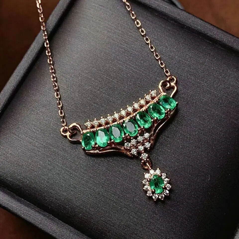 MeiBaPJ Luxurious Natural Emerald Drop Pendant Necklace 925 Pure Silver Fine Wedding Jewelry for Women