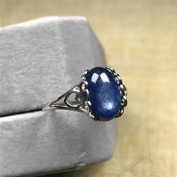 

100% Natural Blue Kyanite Ring Jewelry For Woman Men Stone Crystal 12x9mm Beads Gift Cat Eye Silver Adjustable Size Ring AAAAA