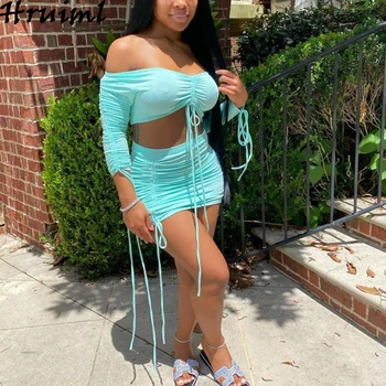 

Women Two Piece Outfits Long Sleeve Top&mini Skirt Solid 2 Piece Outfits for Women Sexy Party Club Night Women 2 Piece Set