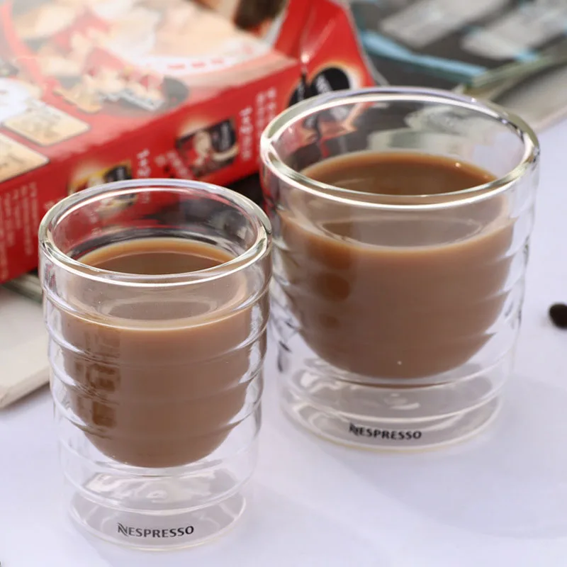 

6Pcs/Set Coffee Cup Caneca Hand Double Wall Glass Tea Cups Whey Protein Canecas Nespresso Coffee Espresso 85ml 150ml Thermal Cup