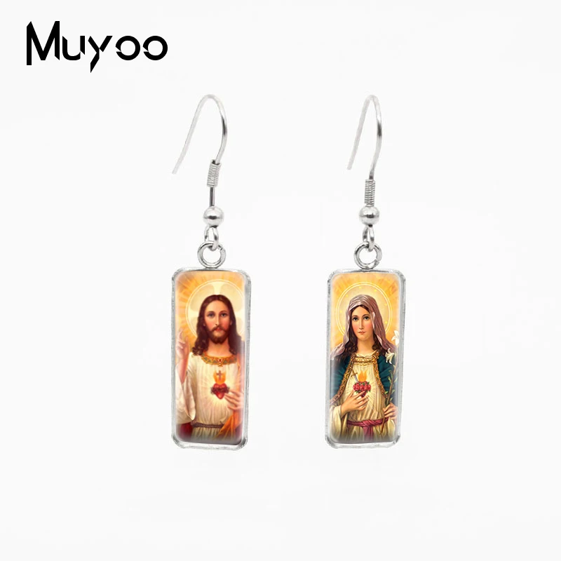 Jesus Christ Mother Mary прямоугольные серьги с рыбным крюком, ювелирные изделия Mary из нержавеющей стали, серьги с рыбным крюком - Окраска металла: 4