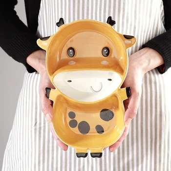 

Nordic irregular breakfast plate children's dinner plate grid cartoon household ceramic baby tableware net red same paragraph