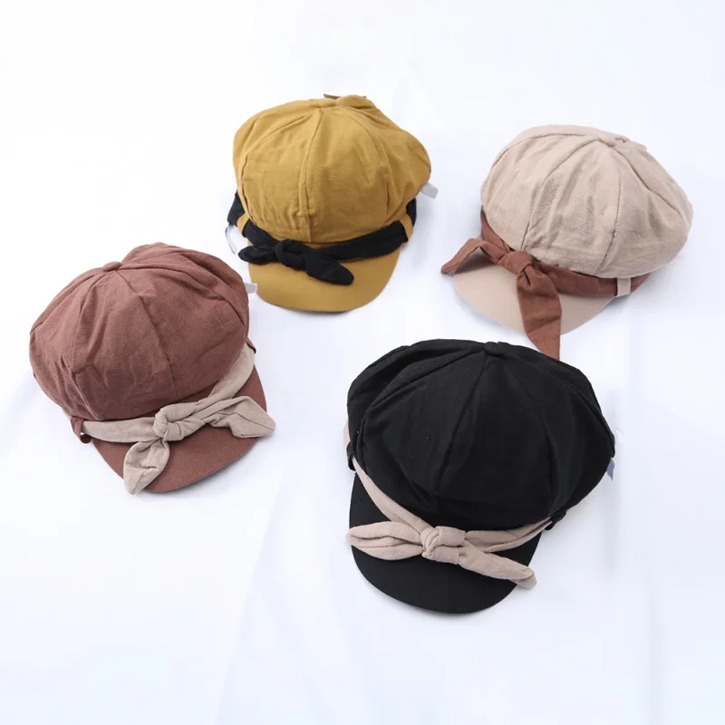 

6Baby Girl Hat 1-7T New Autumn Casual Fashion Baby Cute Bow-knot Hats Kids Toddler Octagonal Caps Children's Retro Berets