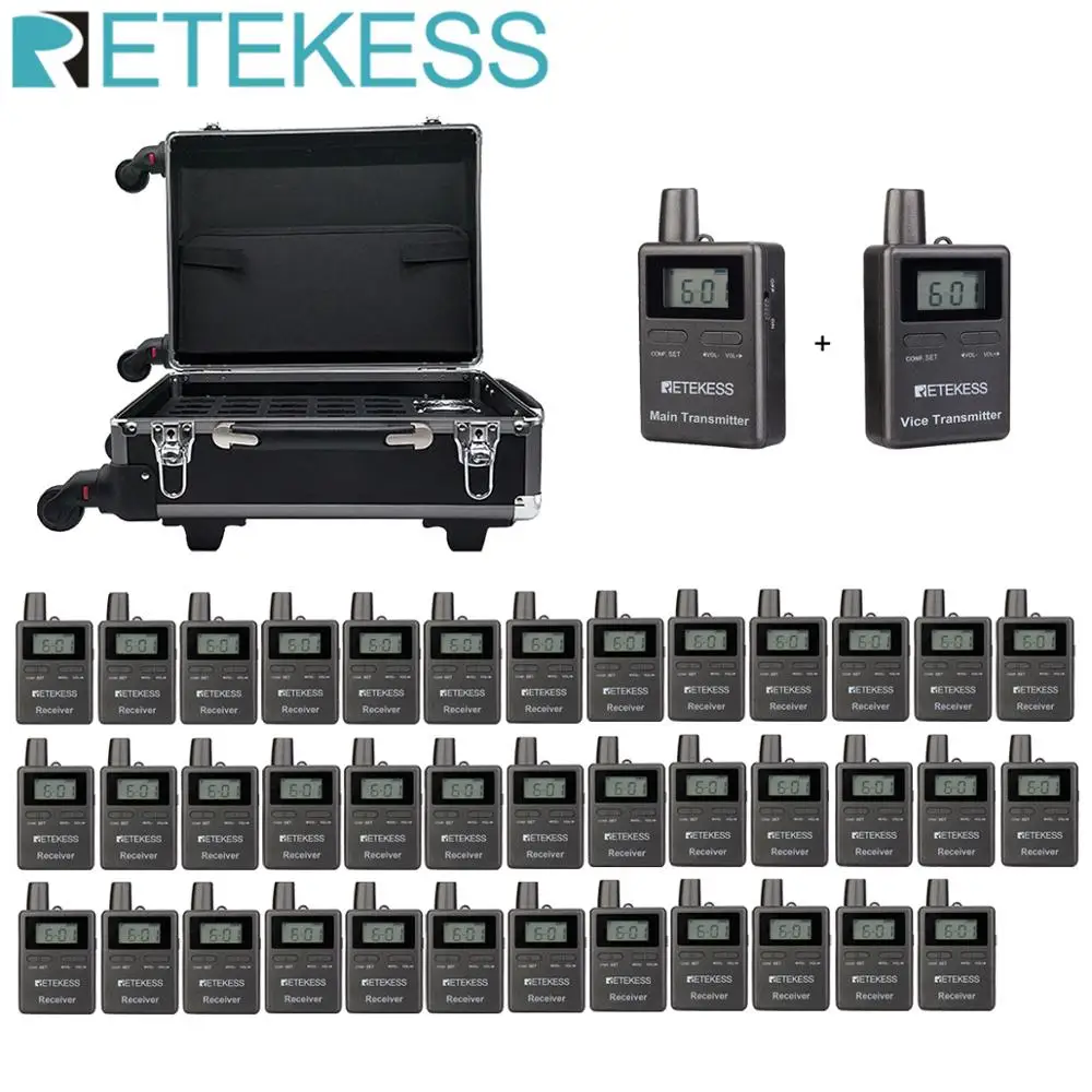 

Retekess TT105 transmitter and 38pcs TT105 receivers+Charging Case for Tour Guiding Simultaneous Translation Meeting Church