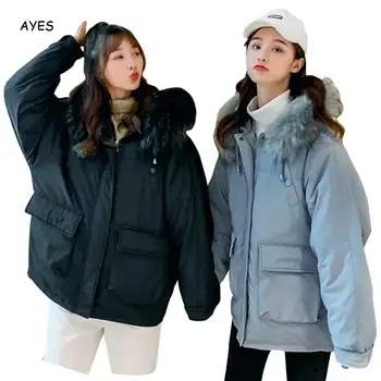 

2019 Parkas Female Women Pocket Fur Hooded Coat Thicken Winter Oversized Jacket Womens Warm Thick Parkas Winter Hooded Jacket
