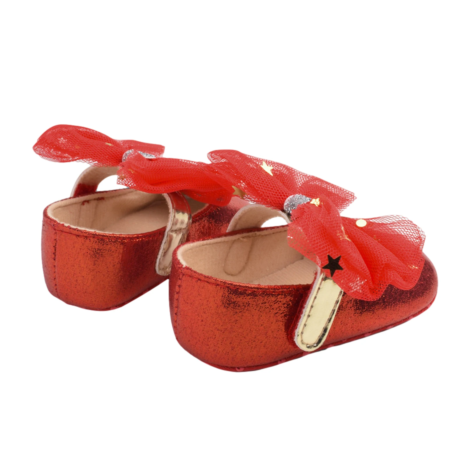 Baby Girl Princess Dress Shoes, Soft Sole Bowknot Mary Jane Flats Non-Slip Infant Prewalkers with Star Sequins