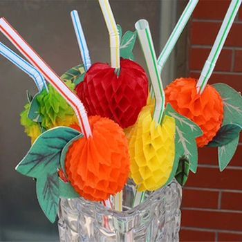 

50pcs Cute Fruit Straw Cartoon Paper Straw Drink Juice Cocktail Decor Straw Card Flamingo Party Straw Summer Hawaii Party Supply