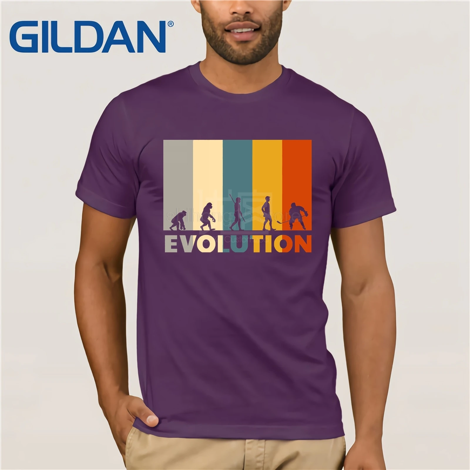 Mankind Evolution Ice Hockeyer футболка 80s Винтаж Ретро забавная одежда повседневные футболки с коротким рукавом Забавные футболки мужские короткие - Цвет: purple